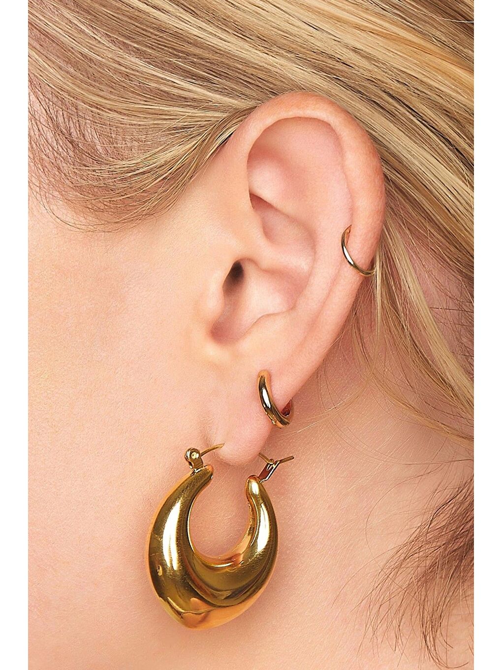 Sarı Minimalist Damla Halka Küpe-4