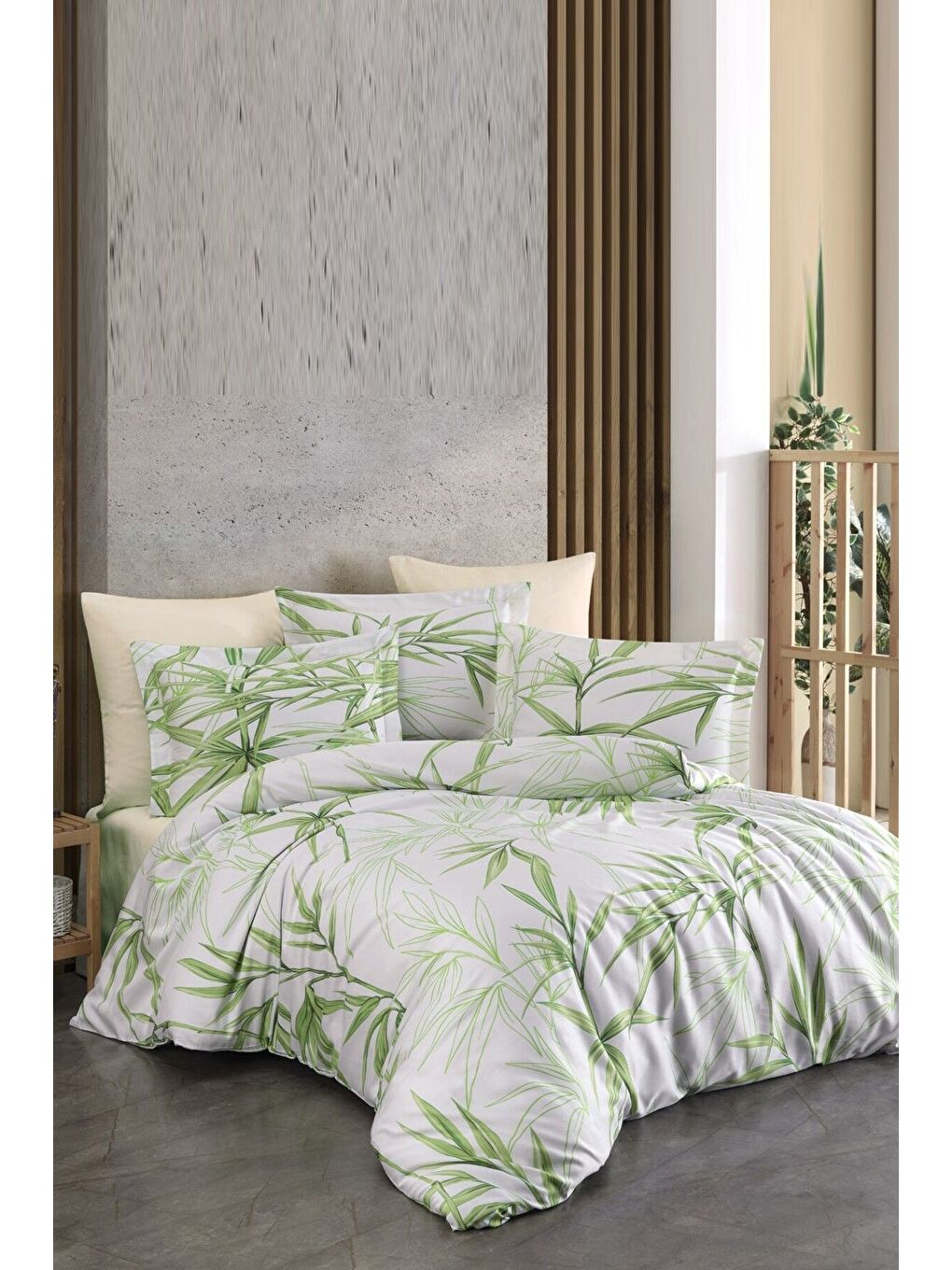Yeşil (Family Size) Bambu Saten Nevresim Takımı Bamboo