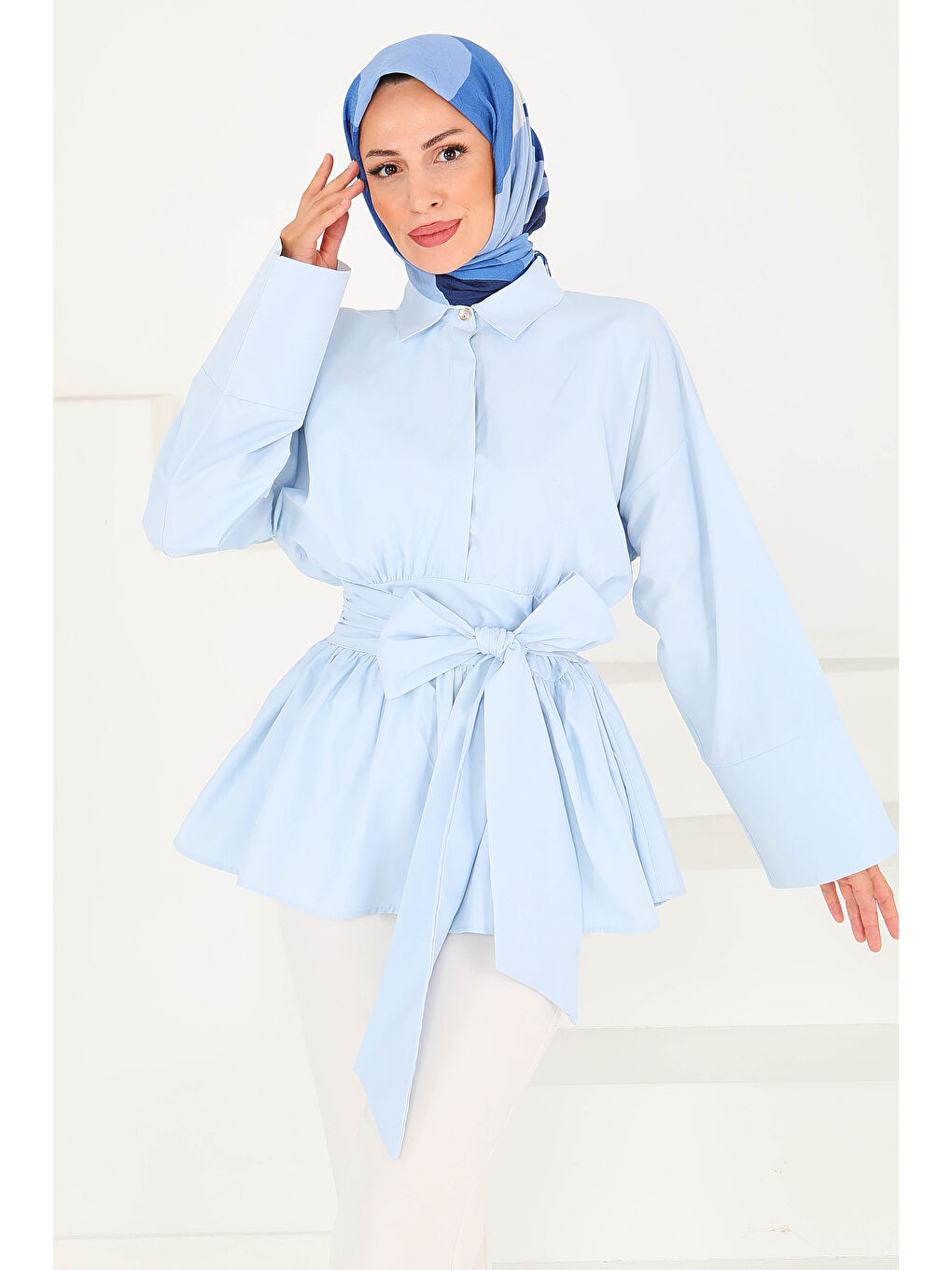 Belden Bağlamalı Tunik Bebe Mavi - 27550-2