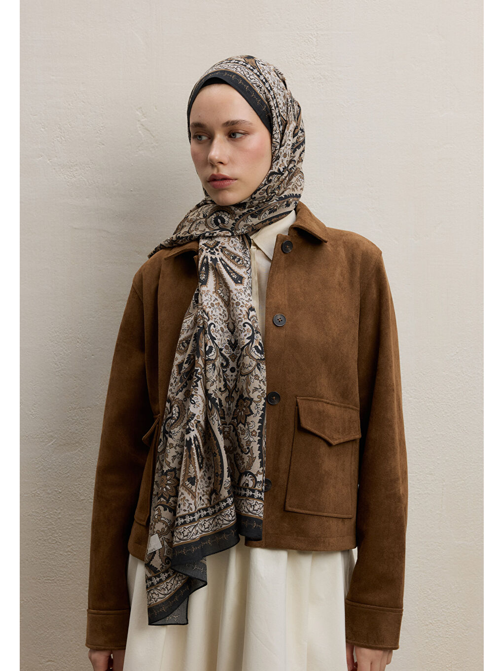 Elegant Desen Şal Bej-2