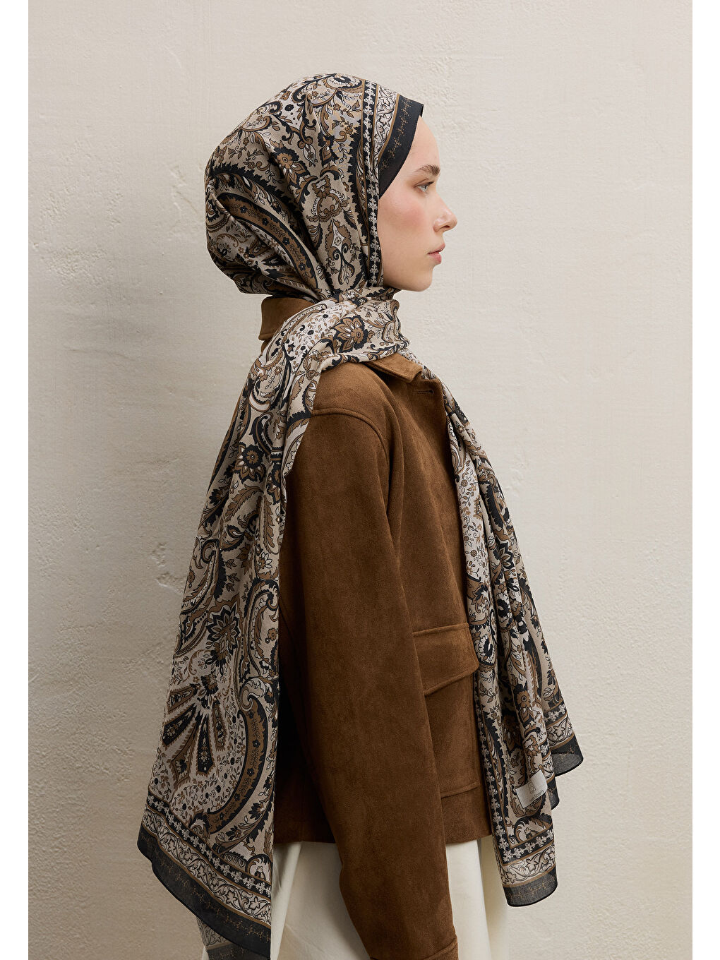 Elegant Desen Şal Bej-3