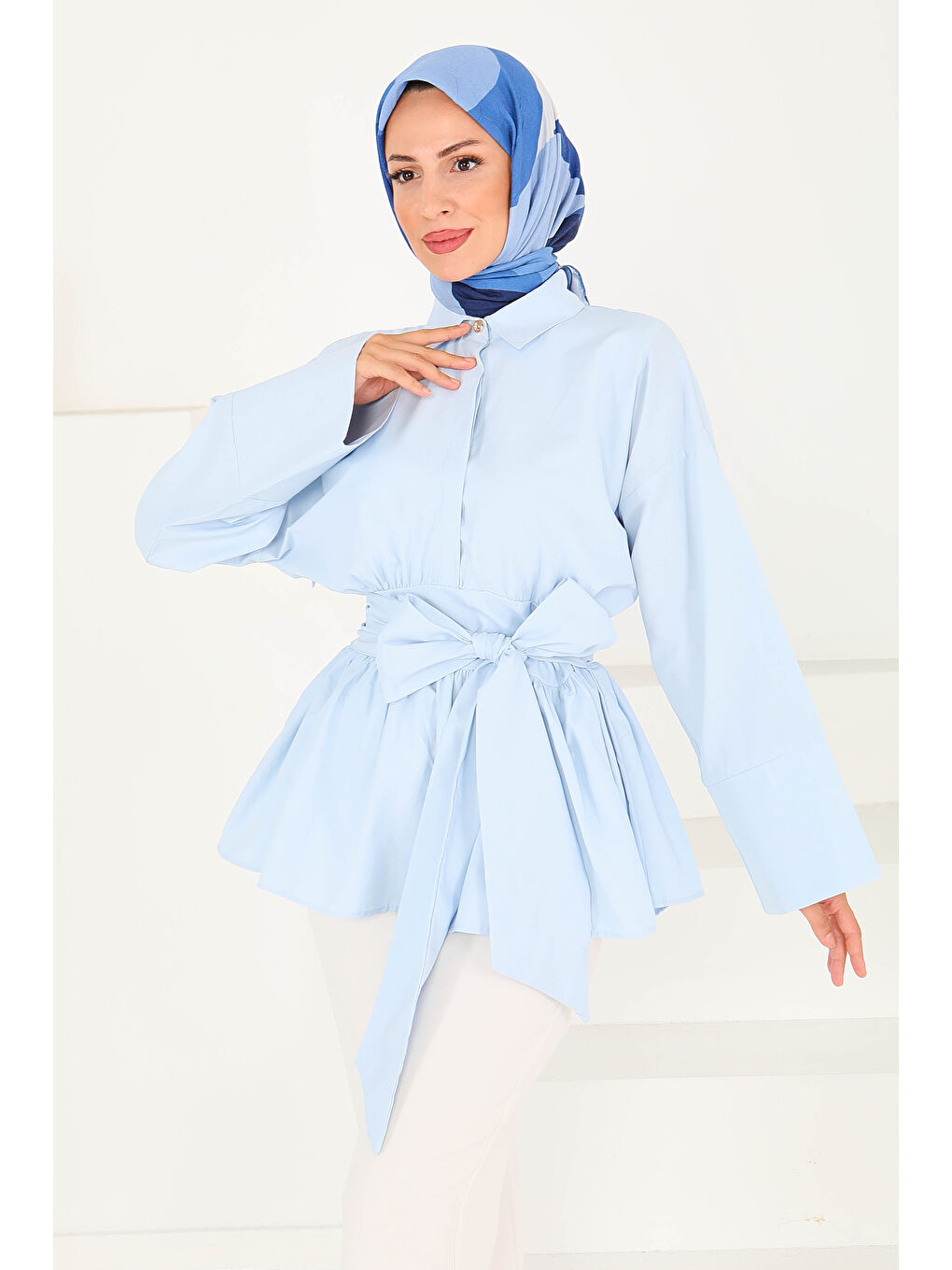 Belden Bağlamalı Tunik Bebe Mavi - 27550-3