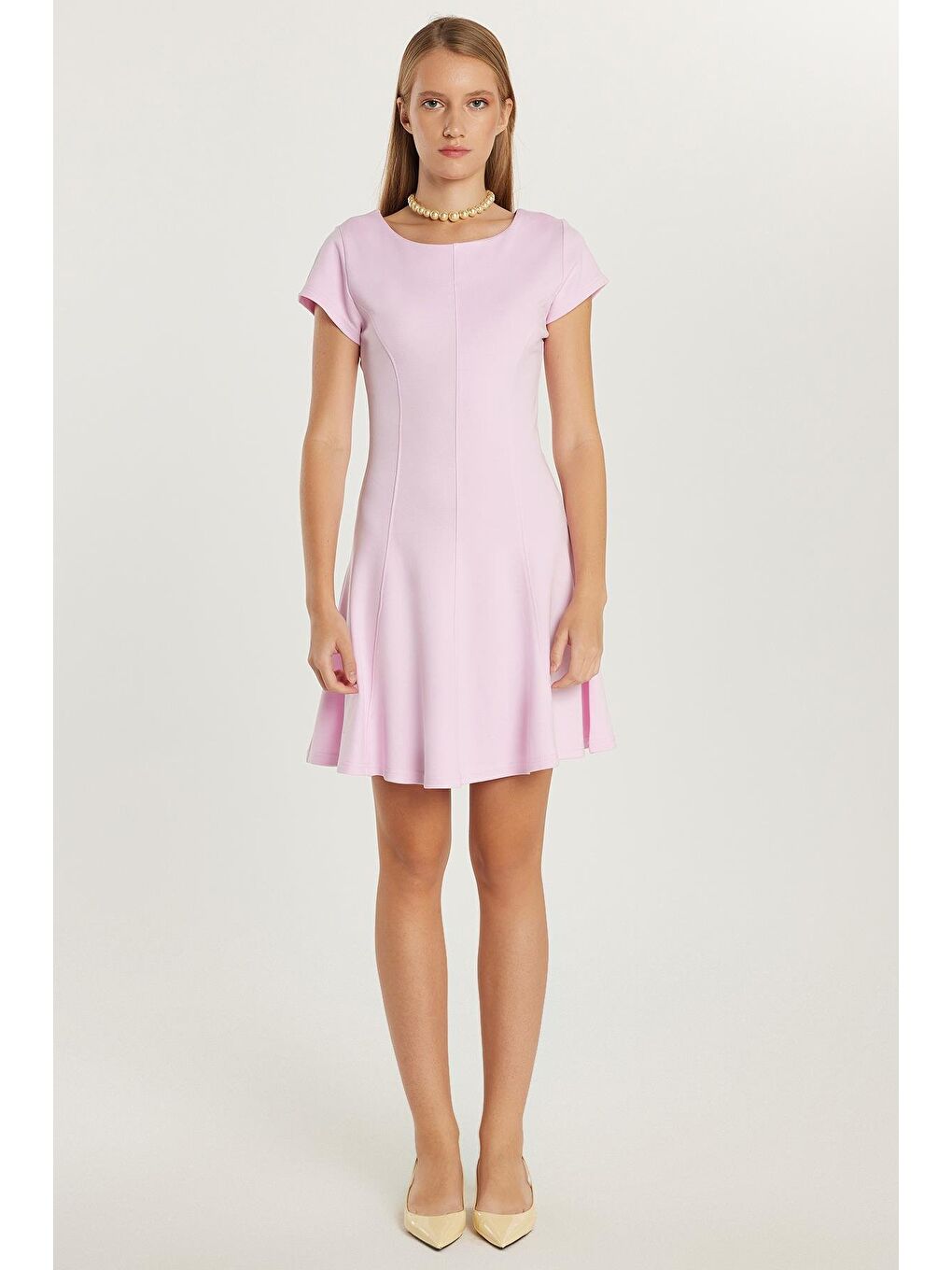 Kadın Standart Fit Kısa Kollu U Yaka Pembe Elbise-3