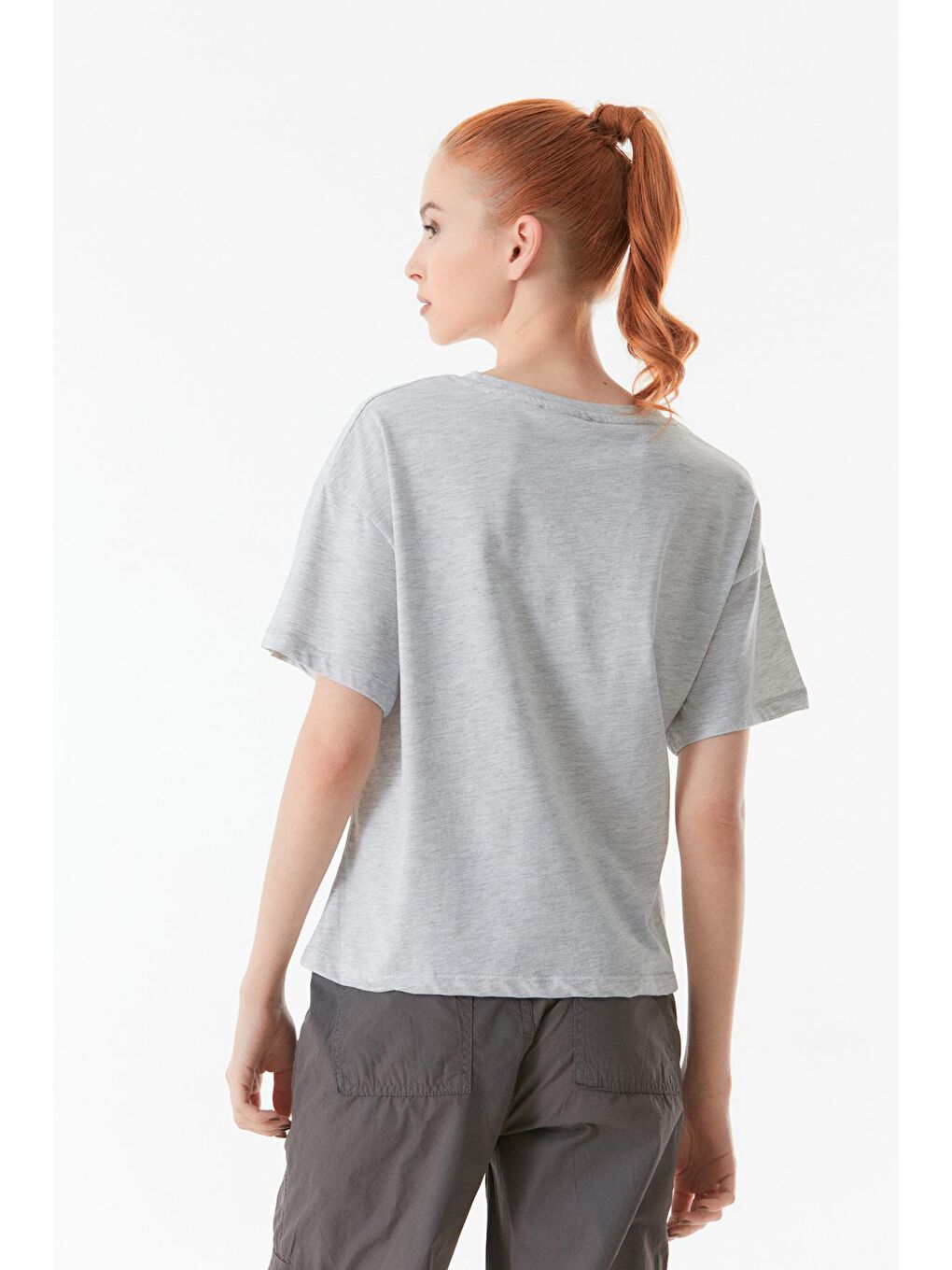 Gri Manhattan New York Baskılı Bisiklet Yaka Tişört-4