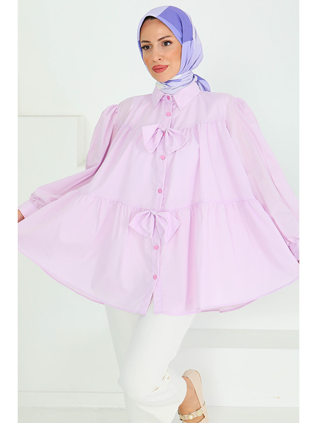 Fiyonk Detaylı Tunik Lila - 27551-2