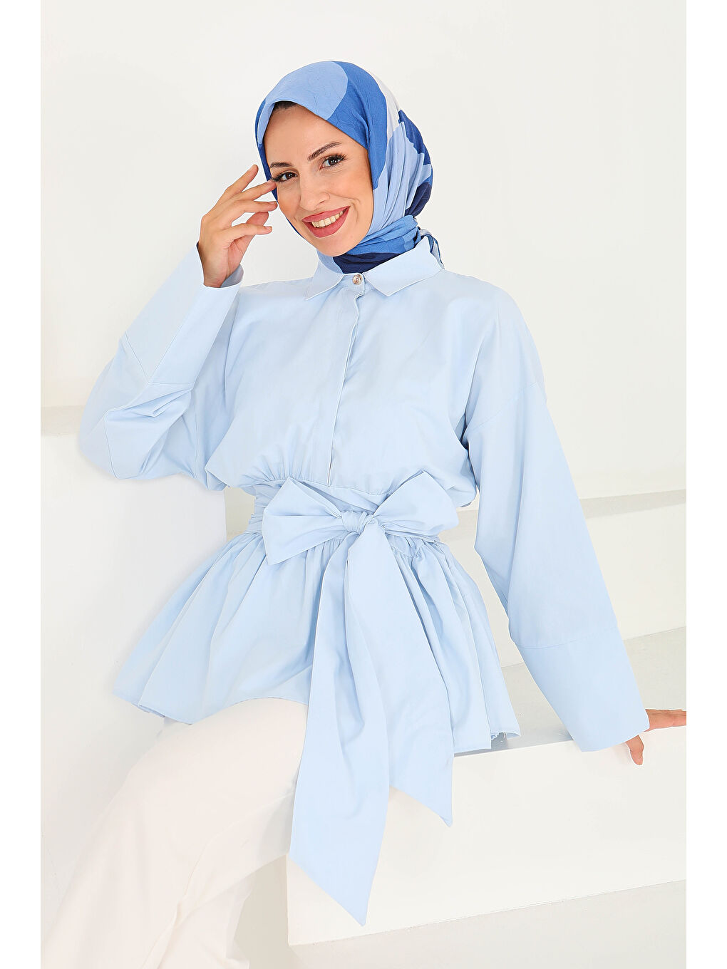 Belden Bağlamalı Tunik Bebe Mavi - 27550-4