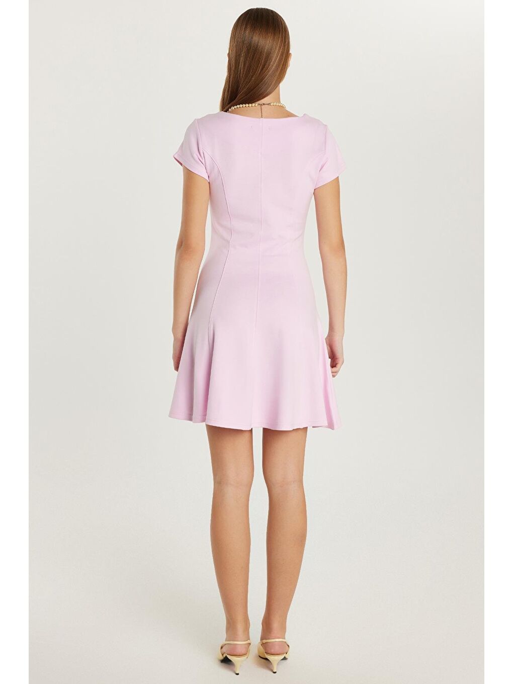 Kadın Standart Fit Kısa Kollu U Yaka Pembe Elbise-4