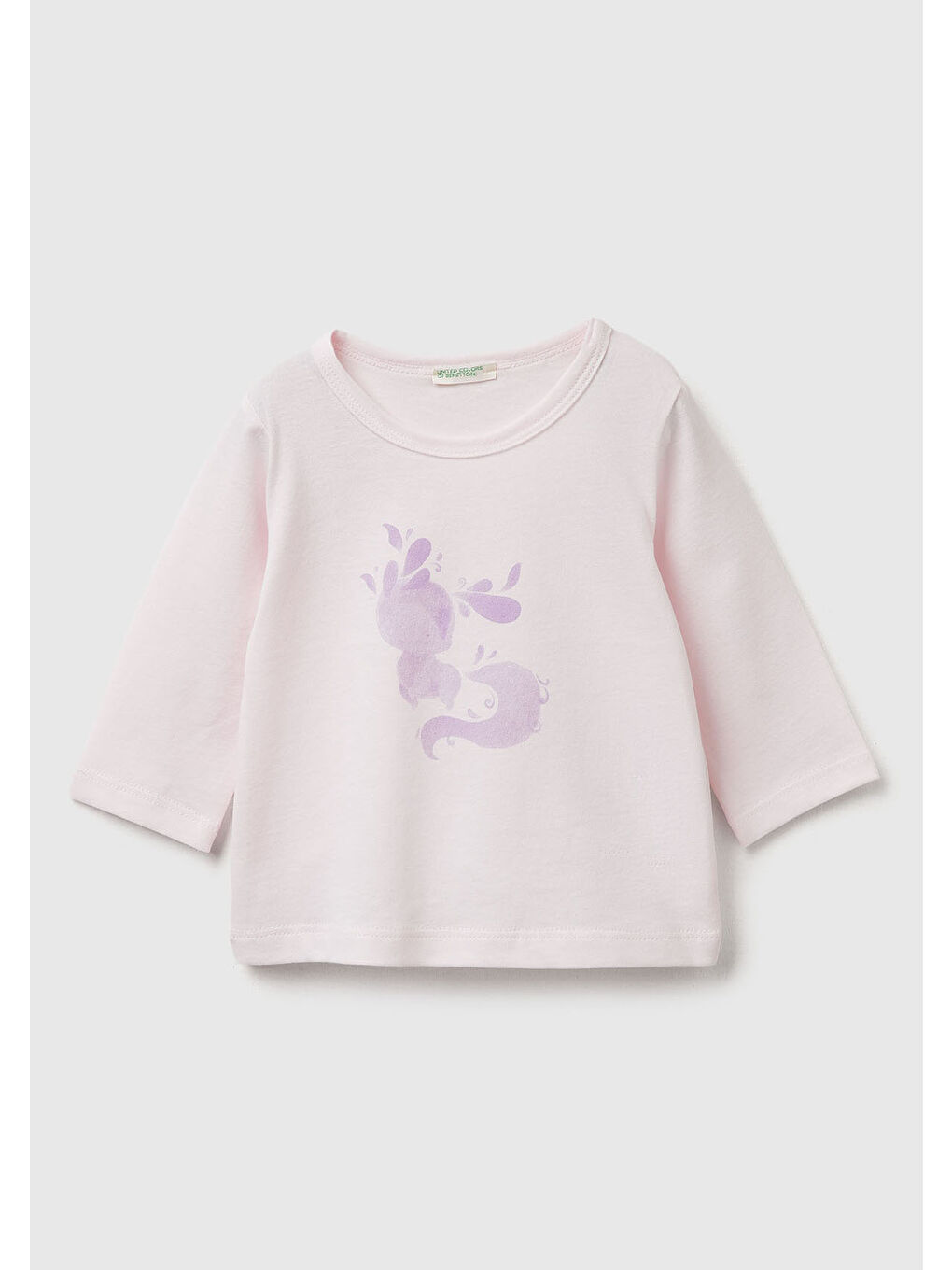 Bebek Toz Pembe Önü Baskılı Omzu Gizli Düğmeli Uzun Kollu T-shirt