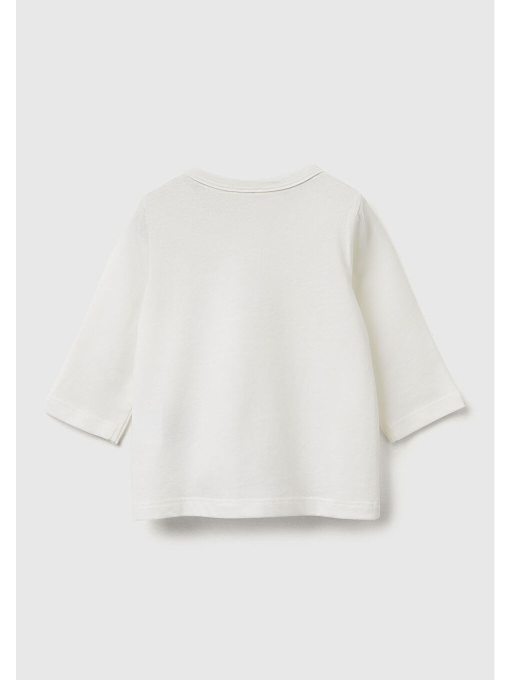 Bebek Ekru Mix Önü Baskılı Omzu Gizli Düğmeli Uzun Kollu T-shirt-1