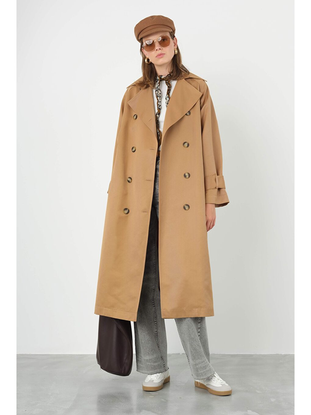 Kahverengi Kemeri Tokalı Trençkot Camel-1