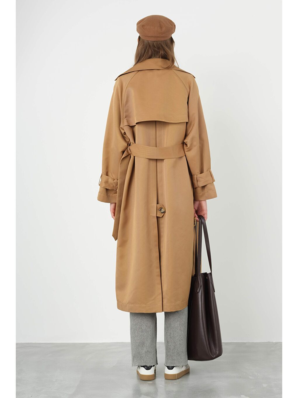 Kahverengi Kemeri Tokalı Trençkot Camel-4