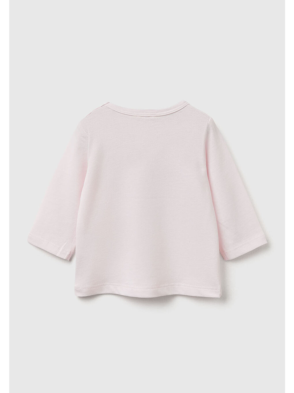 Bebek Toz Pembe Önü Baskılı Omzu Gizli Düğmeli Uzun Kollu T-shirt-1