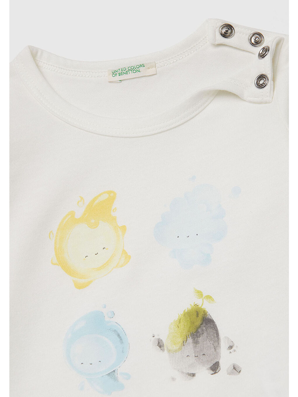 Bebek Ekru Mix Önü Baskılı Omzu Gizli Düğmeli Uzun Kollu T-shirt-2