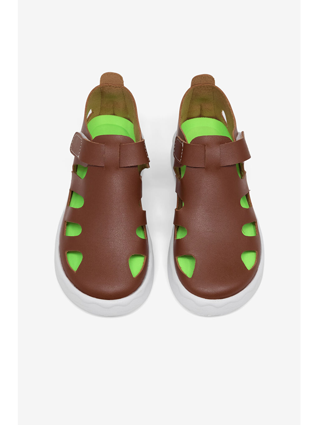 Kahverengi Çocuk Unisex Kahve Hafif Tabanlı Rahat Cırtlı Sandalet-1