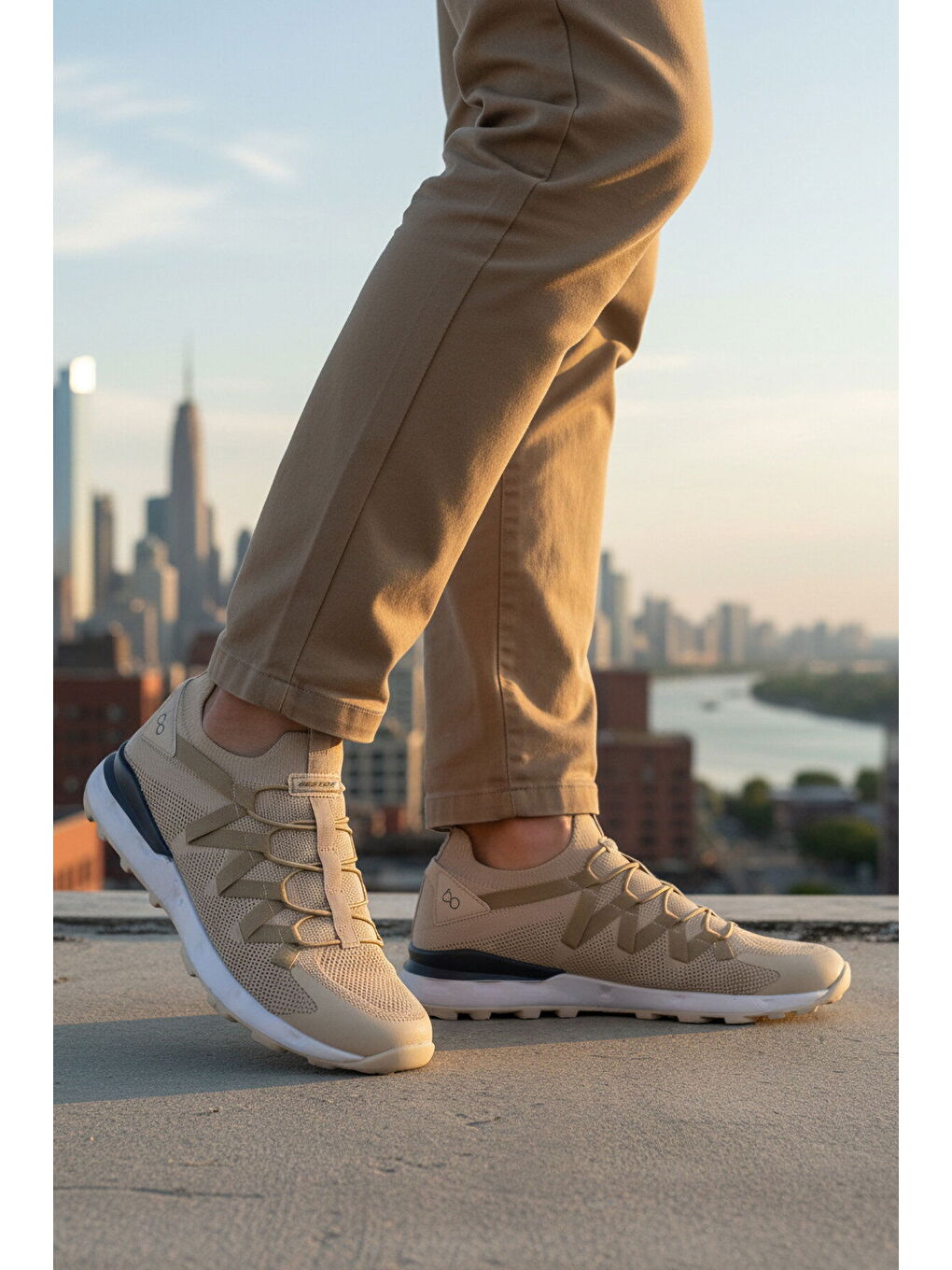 Bej Fileli Hafif Esnek Bağcıklı Erkek Spor Ayakkabı Bst-650 M-2