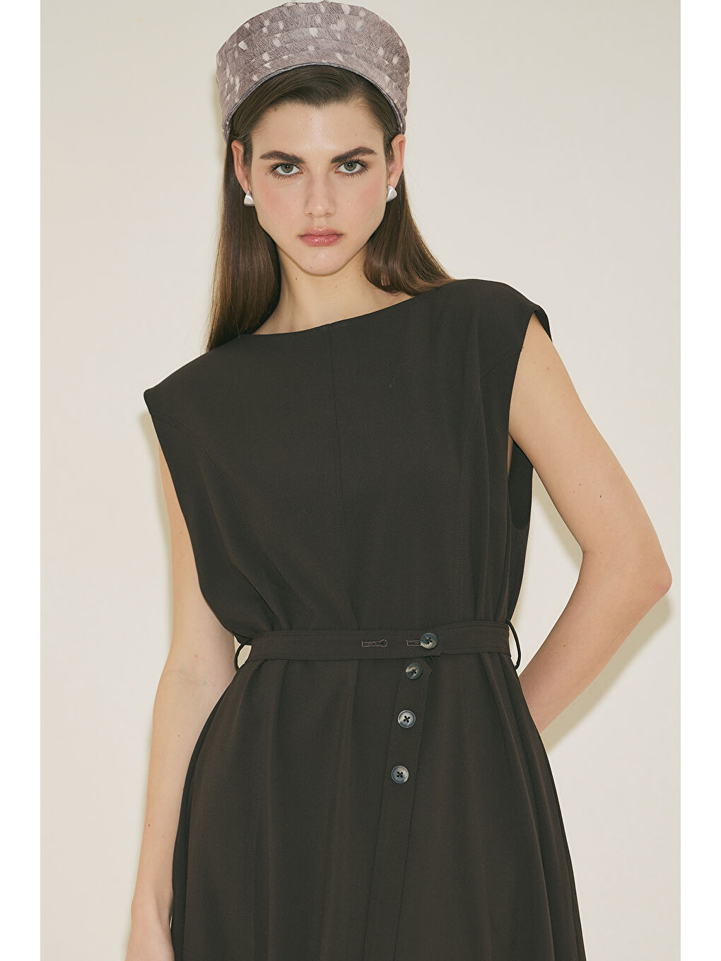 Premıum Kemer Detaylı Elbise Kahverengi-1