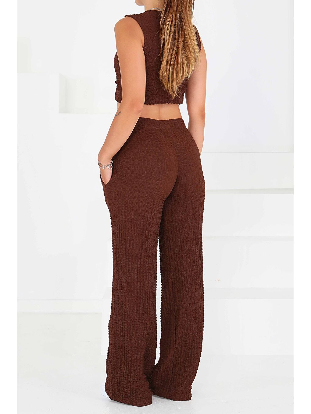 Kahverengi Önü Bağlamalı Takım Kahve - 27537-3