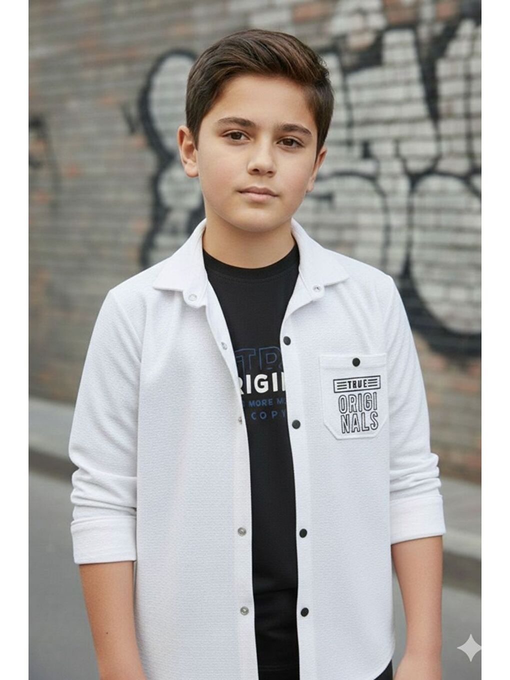 Beyaz Gömlek Tişört İkili Üst Takım