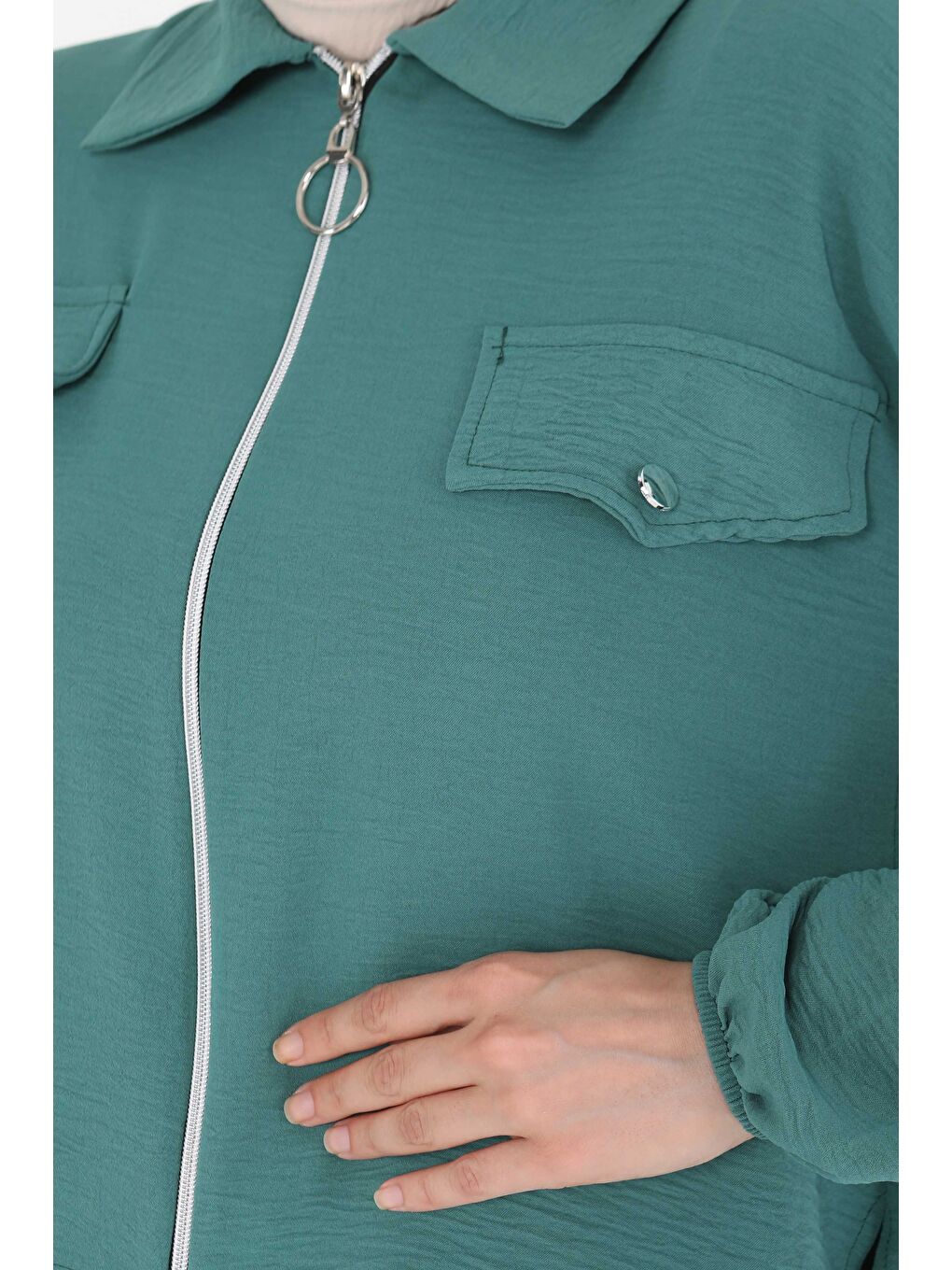 Yeşil Fermuar Detay Elbise Takım Yesil - 27178-5