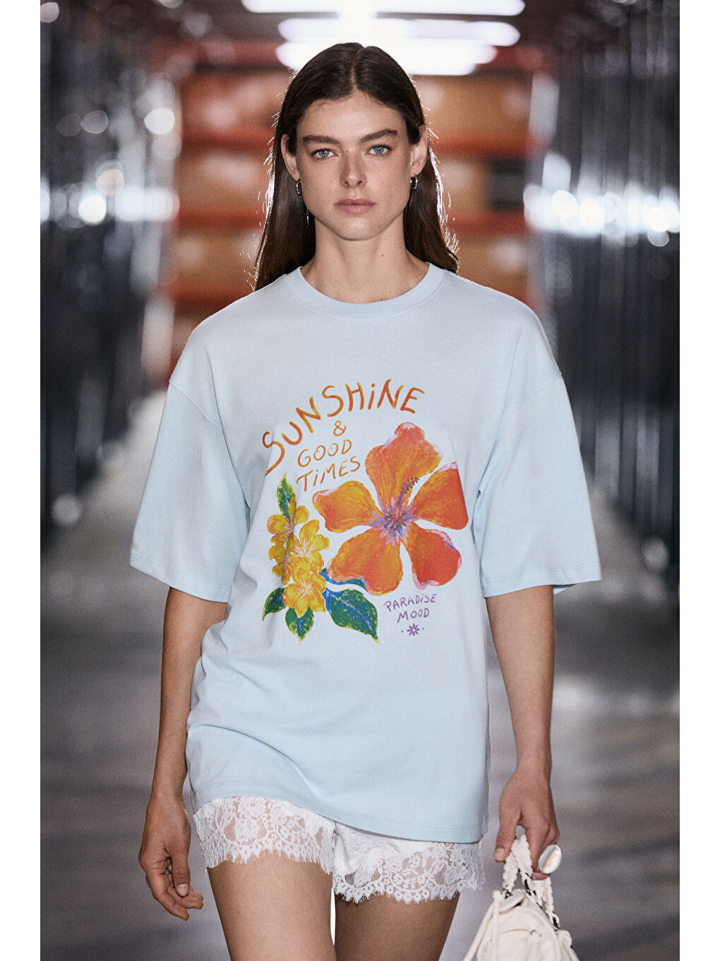 Mavi NITZA Kadın %100 Pamuk Oversize Bisiklet Yaka AÇIK MAVİ T-Shirt-3