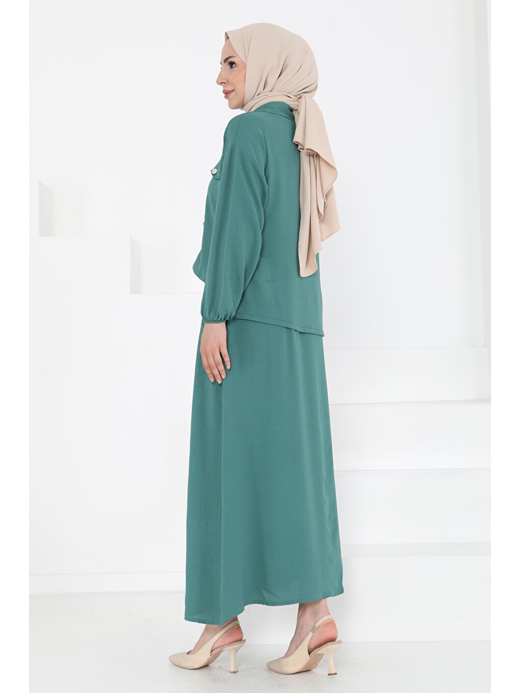 Yeşil Fermuar Detay Elbise Takım Yesil - 27178-6