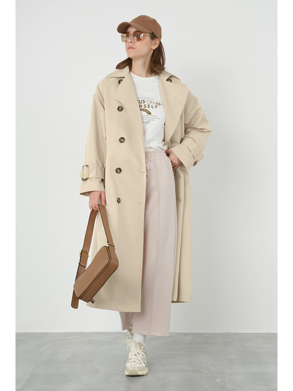 Kemeri Tokalı Trençkot Bej-1