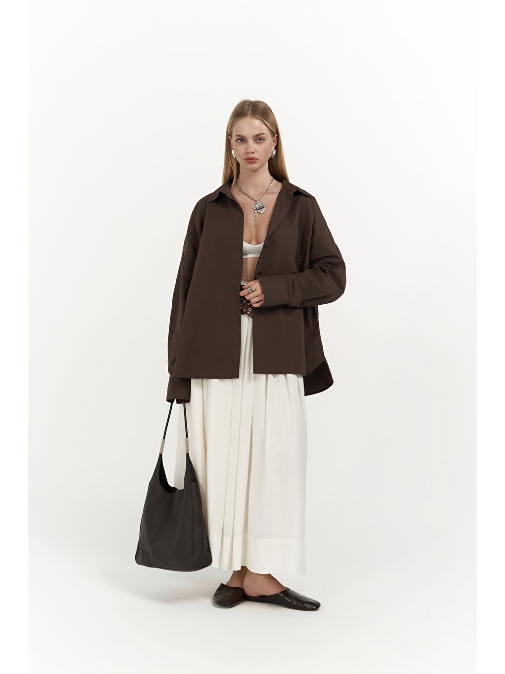 Kahverengi Josie Oversize Kahve Gömlek-2