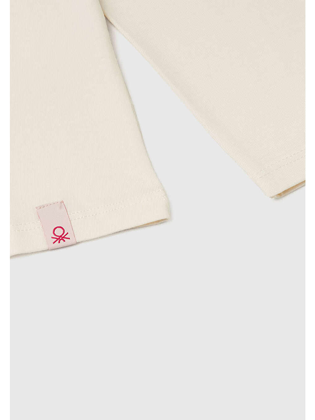 Kız Çocuk Ekru Önü Baskılı Logo Etiketi Detaylı Uzun Kollu T-shirt-2