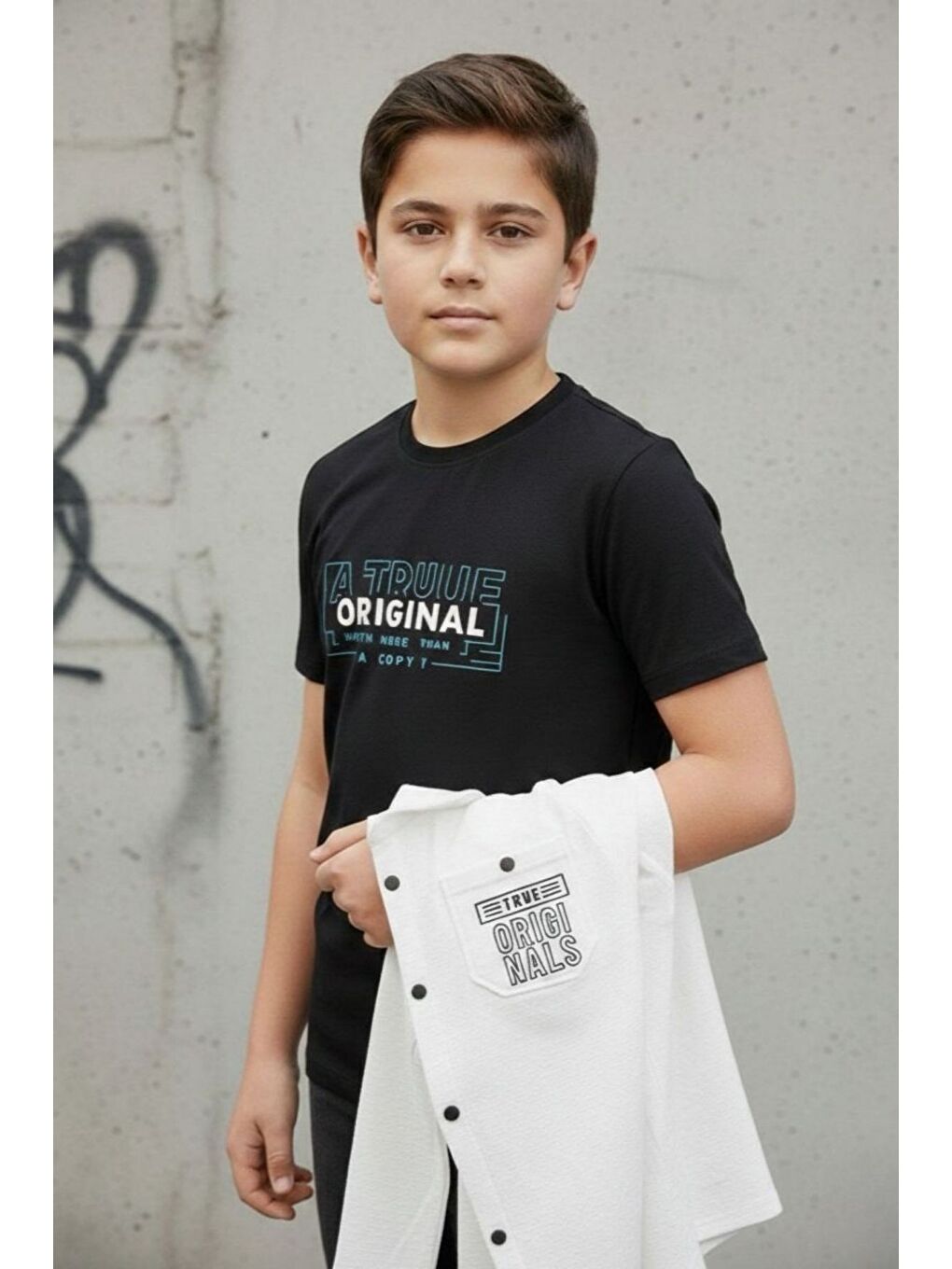 Beyaz Gömlek Tişört İkili Üst Takım-6