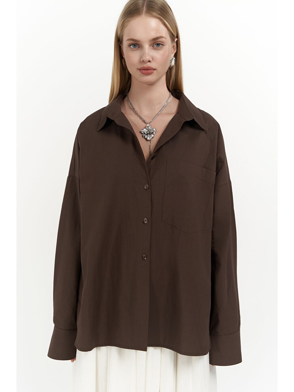 Kahverengi Josie Oversize Kahve Gömlek-4