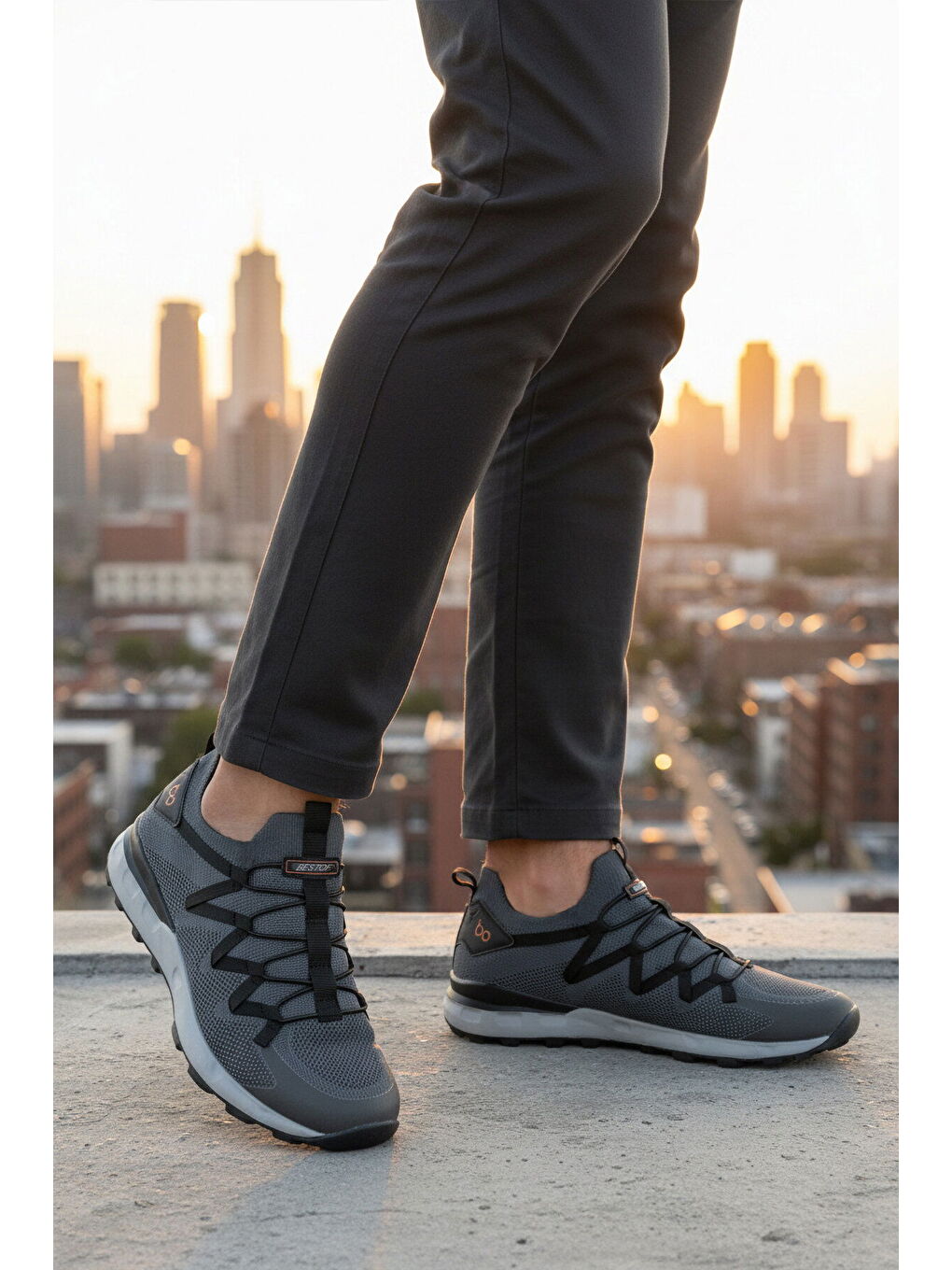 Gri Füme Fileli Hafif Esnek Bağcıklı Erkek Spor Ayakkabı Bst-650 M-2