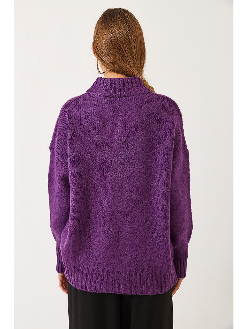 Mor Kadın V Yaka Triko Kazak-6