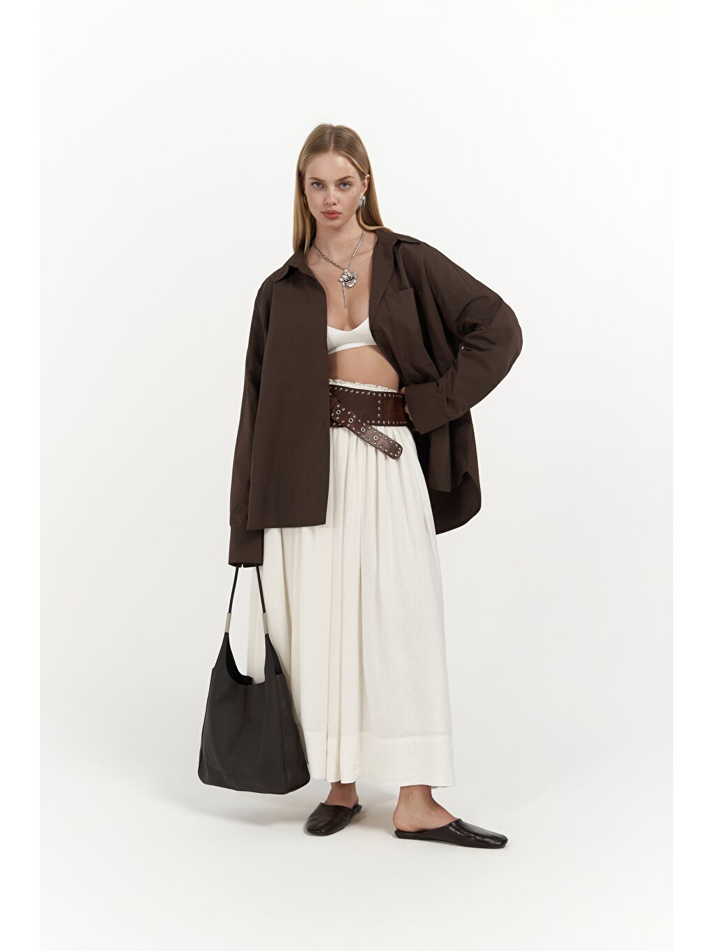 Kahverengi Josie Oversize Kahve Gömlek-6