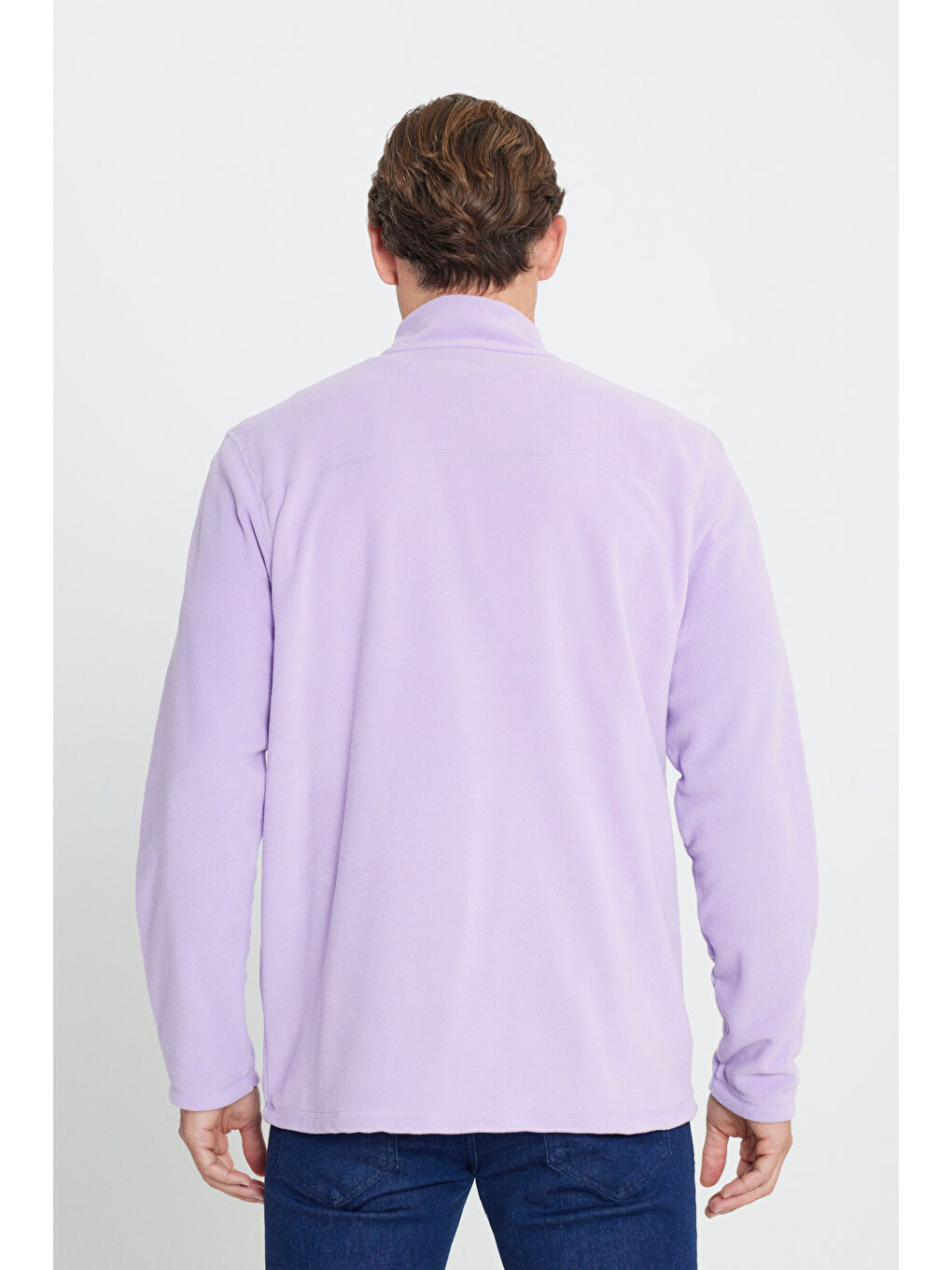 Erkek Lila Anti-Pilling Tüylenme Yapmayan Standart Fit Dik Yaka Polar Sweatshirt-4