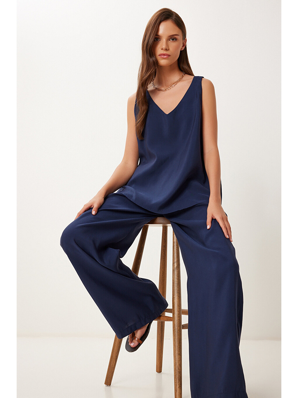 Lacivert Modal Bluz Pantolon Takım LACİVERT LMC0059