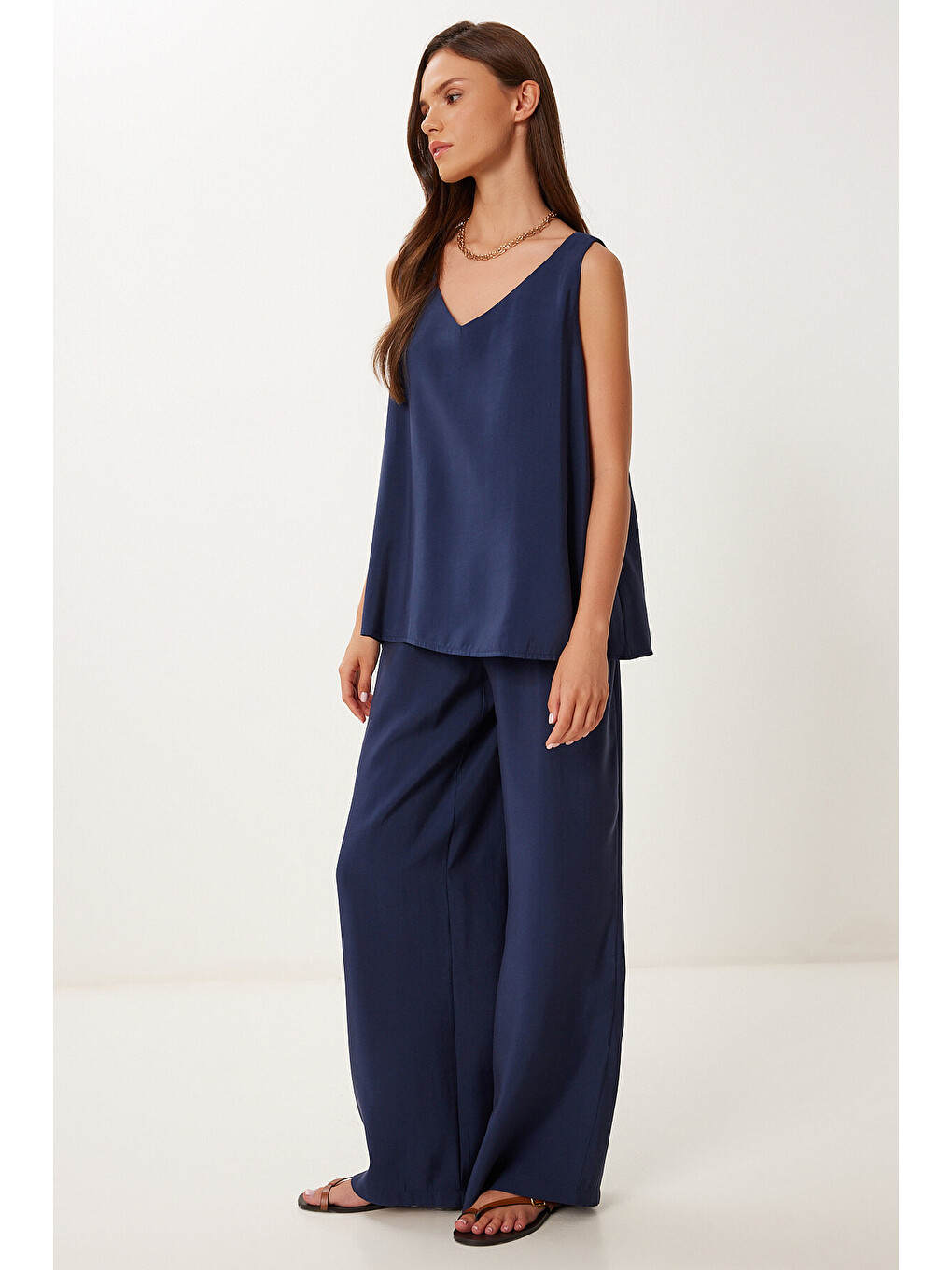 Lacivert Modal Bluz Pantolon Takım LACİVERT LMC0059-2