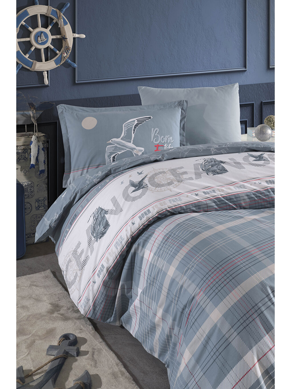 Mavi %100 Pamuk Nevresim Takımı Tek Kişilik Ocean