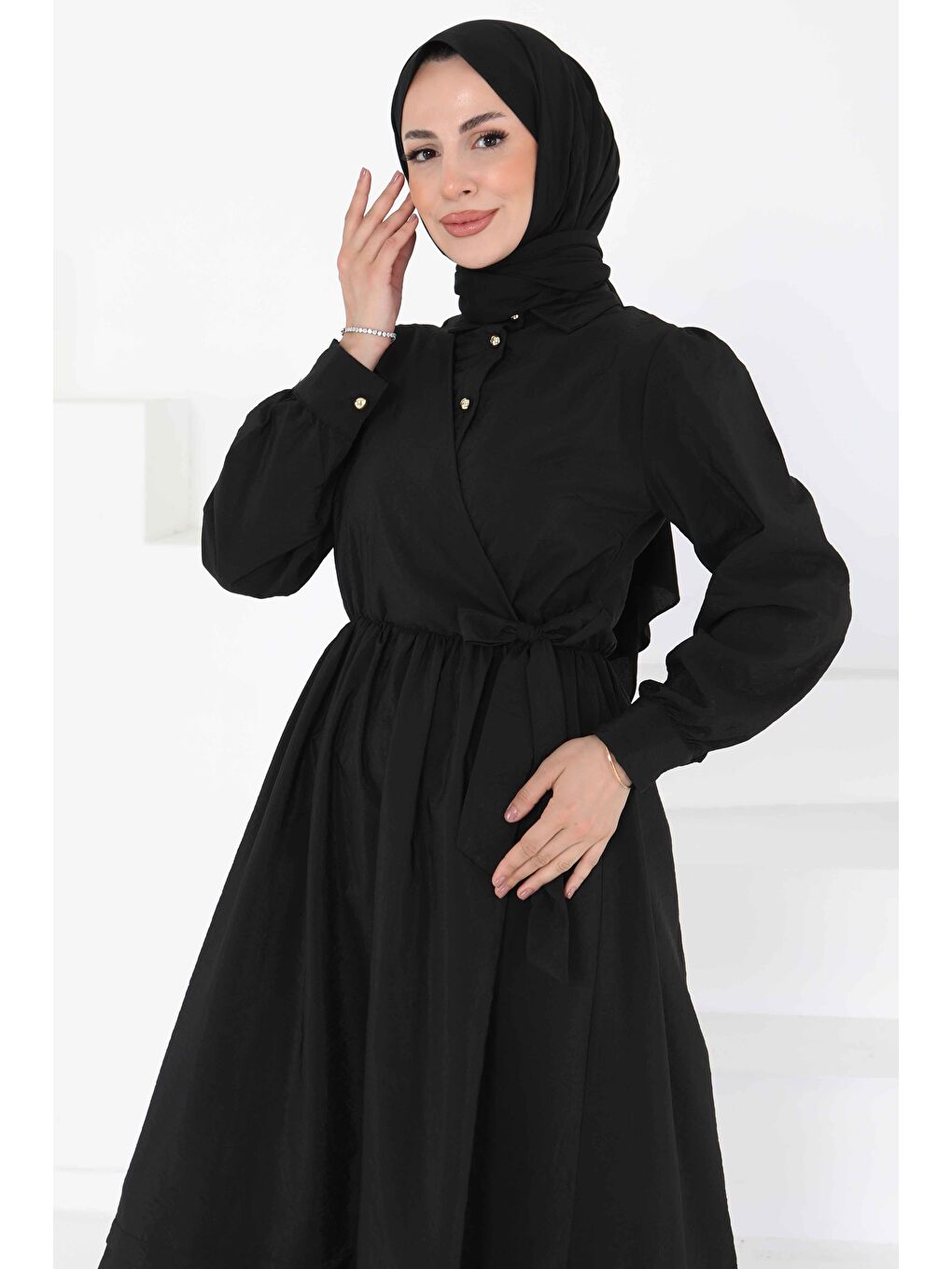 Bağlamalı Elbise Siyah - 27186-1