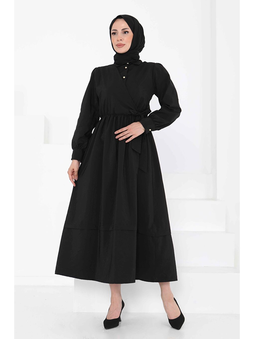 Bağlamalı Elbise Siyah - 27186-2