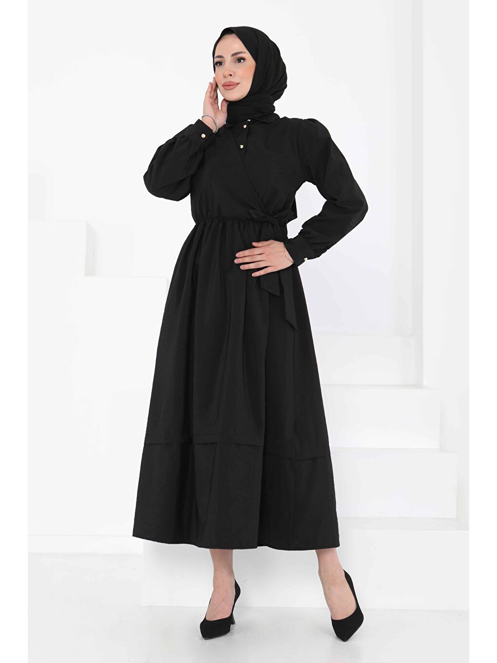 Bağlamalı Elbise Siyah - 27186-3