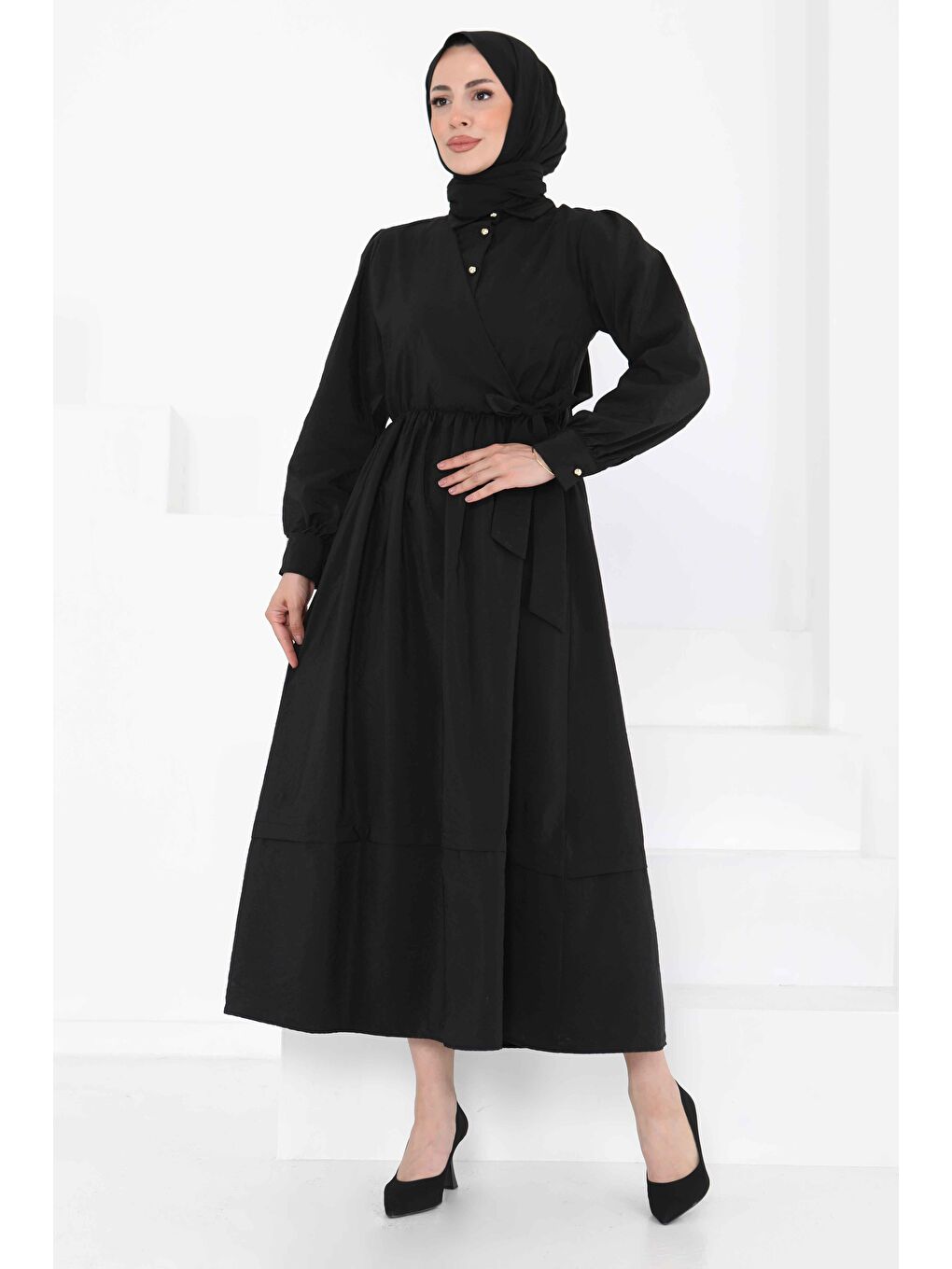 Bağlamalı Elbise Siyah - 27186-4