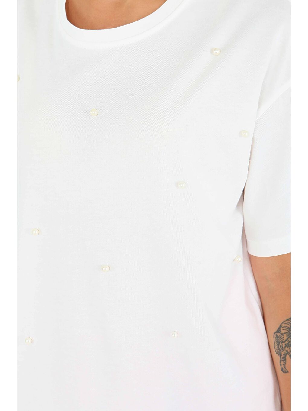 İncili Kısa Kollu T-Şhirt Beyaz - 27544-2