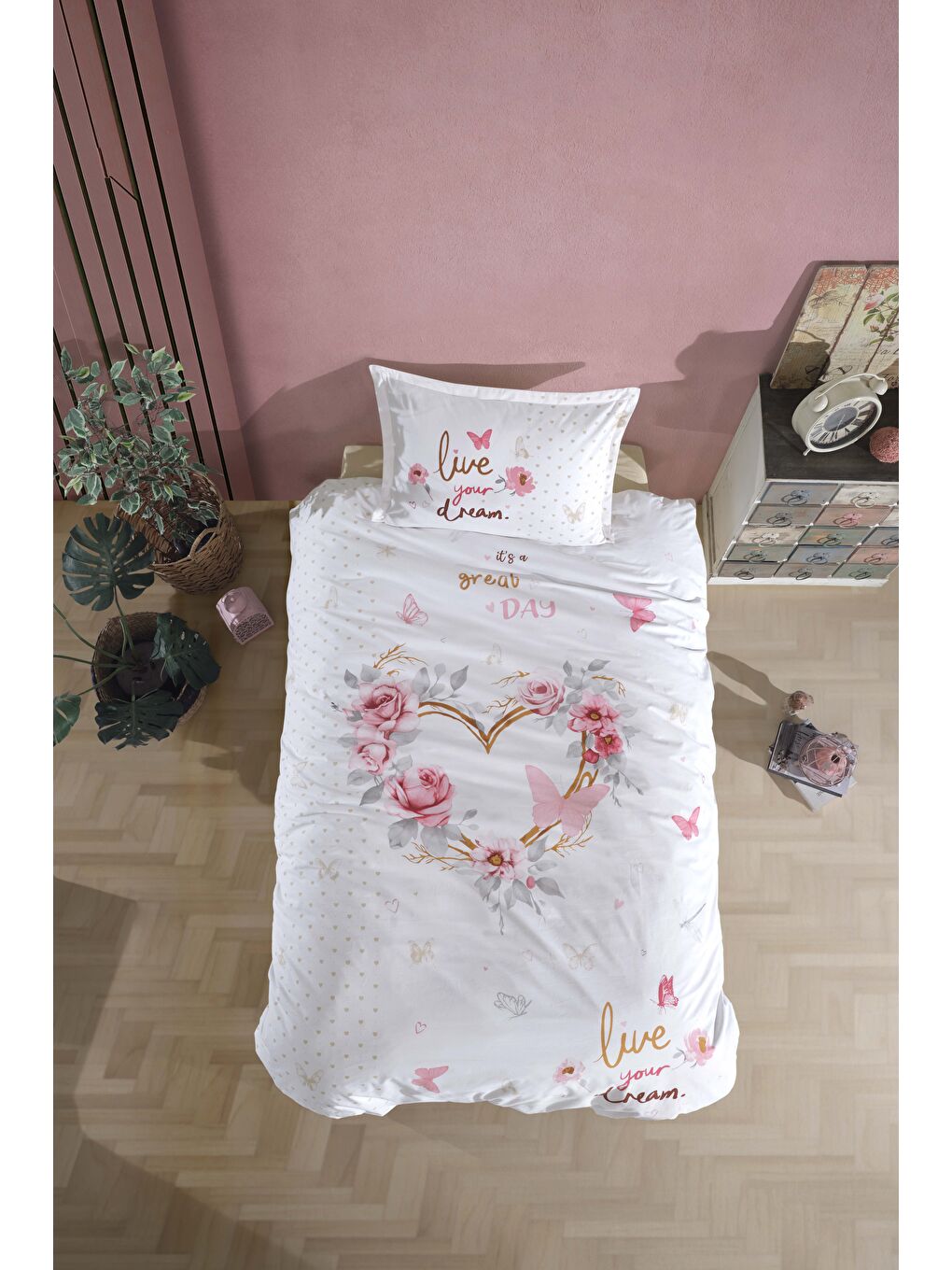 Bej %100 Pamuk Nevresim Takımı Tek Kişilik Dream-1