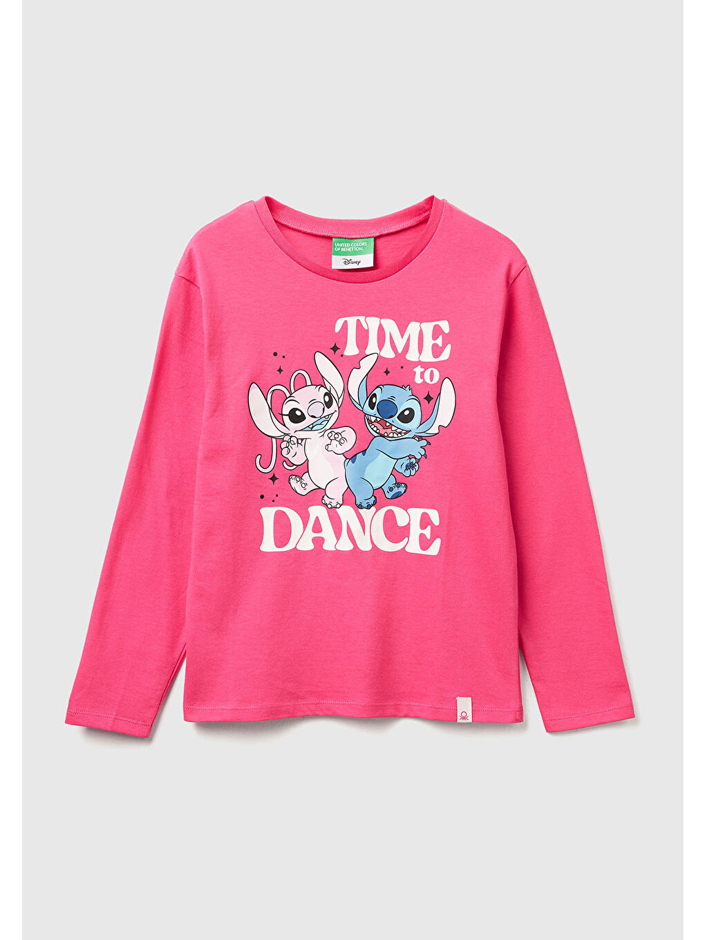 Kız Çocuk Pembe Önü Baskılı Logo Etiketi Detaylı Uzun Kollu T-shirt