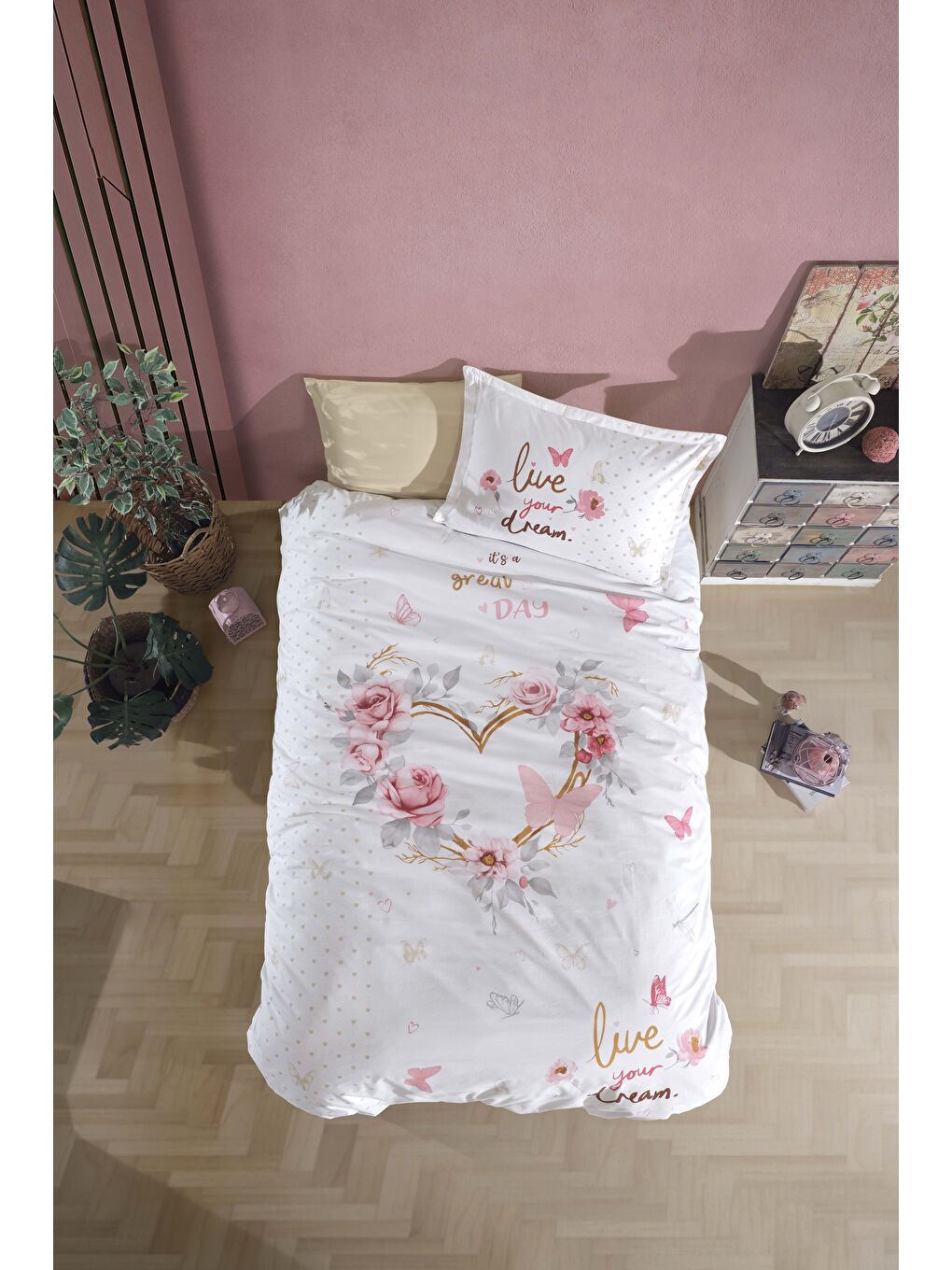 Bej %100 Pamuk Nevresim Takımı Tek Kişilik Dream-2