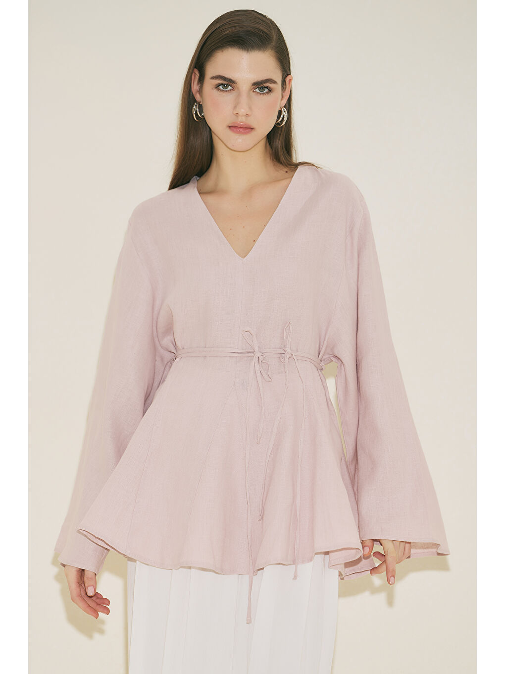 %100 Keten Volümlü Tunik Pembe