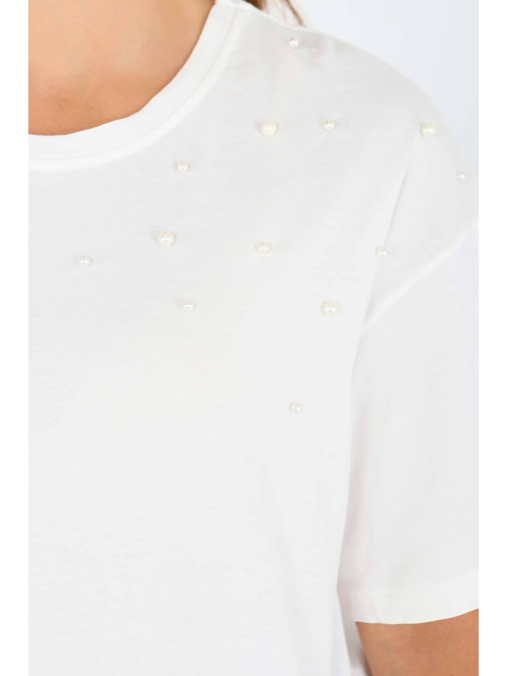 İncili Kısa Kollu T-Şhirt Beyaz - 27543-2