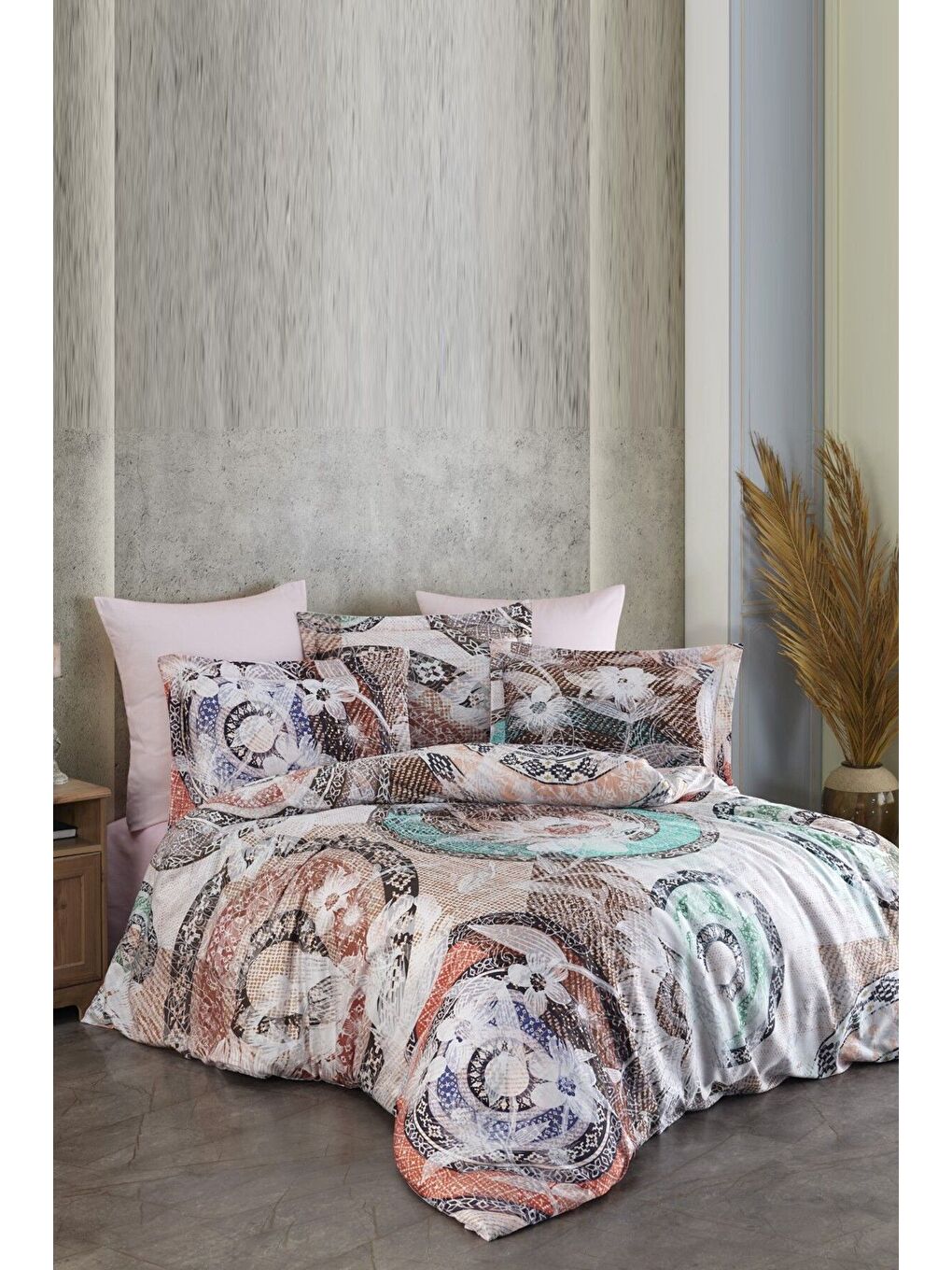 Kahverengi (Family Size) Bambu Saten Nevresim Takımı Fıosole