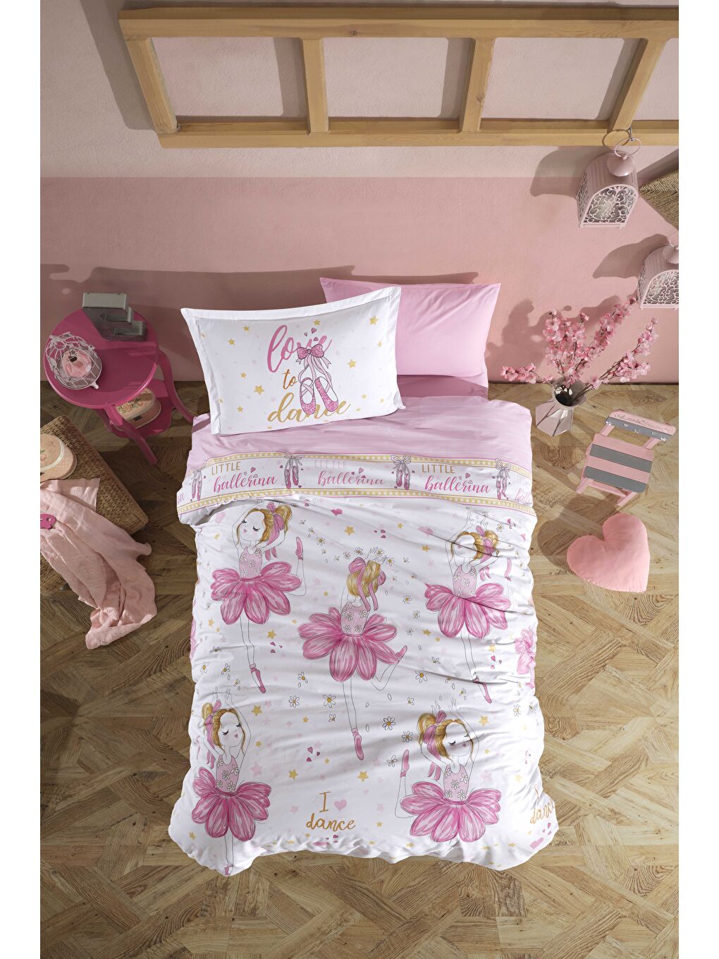 Pembe %100 Pamuk Nevresim Takımı Tek Kişilik Ballerina-2