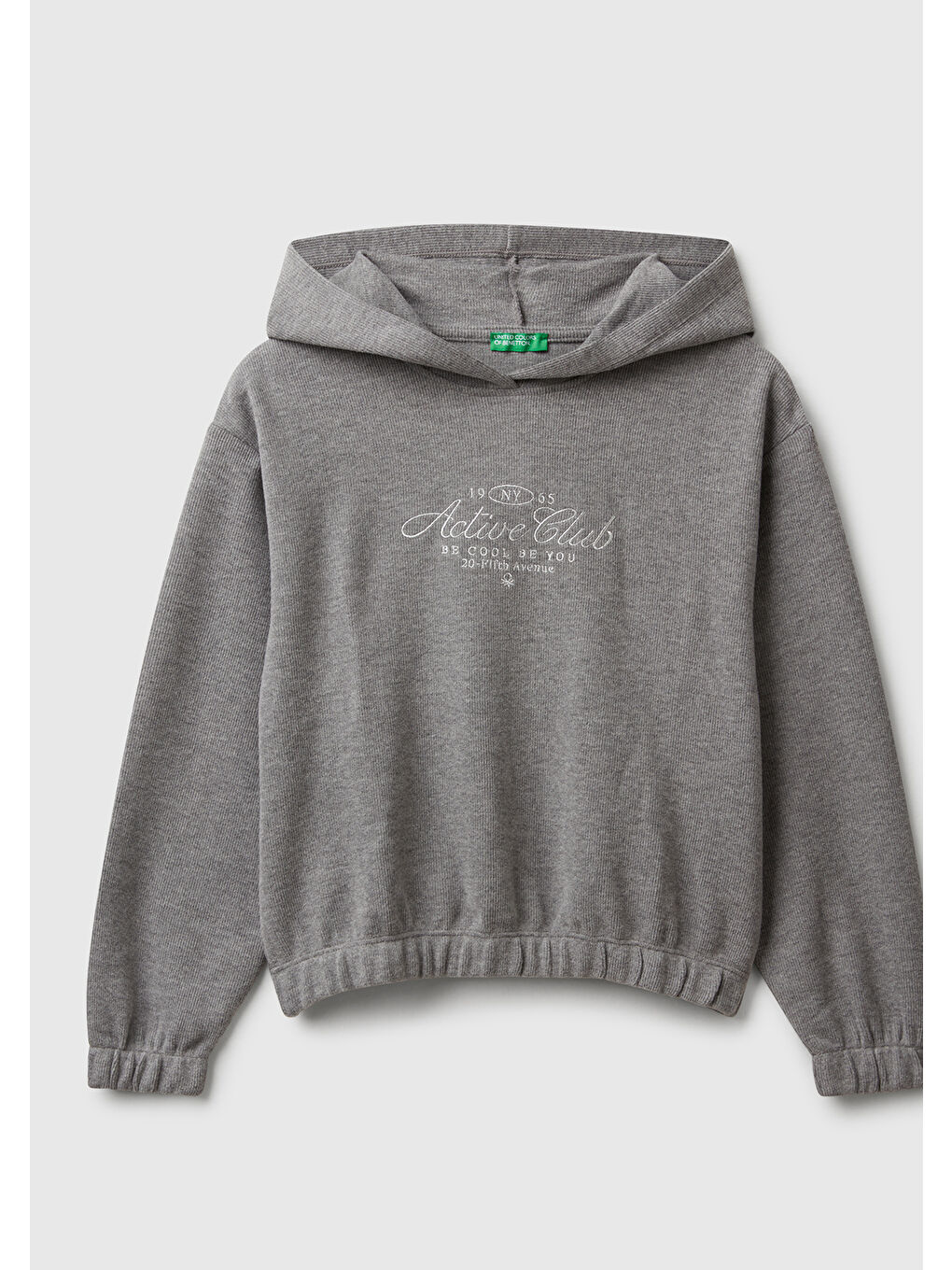 Gri Kız Çocuk Antrasit Melanj Simli Nakışlı Ribanalı Kapüşonlu Relaxed Fit Sweatshirt